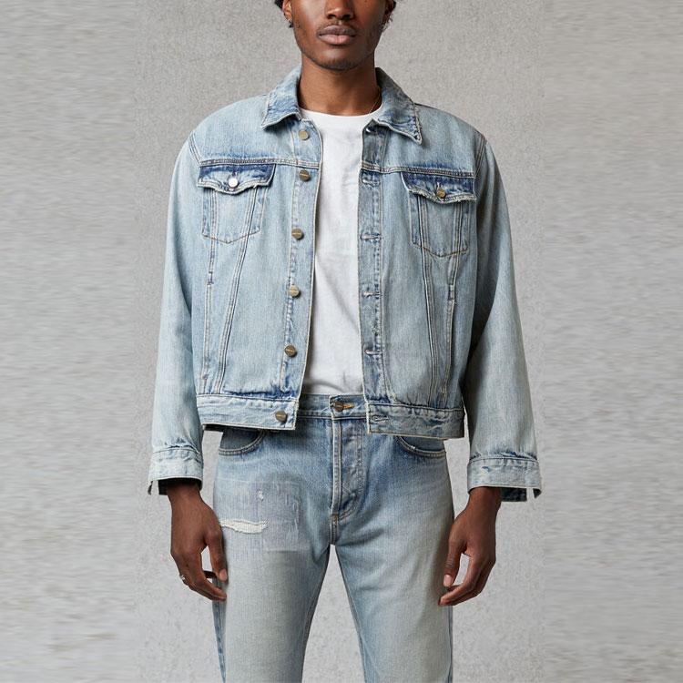 Fear of God Essentials Джинсовая куртка-тракер унисекс, легкая, Осень/Зима 2020, Индиго, FOG-FW20-363