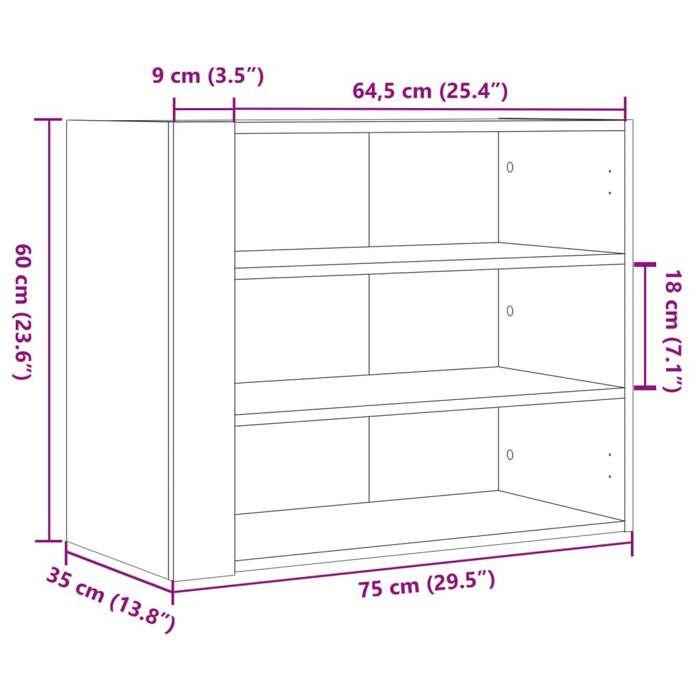 VidaXL Wall Cabinet Sonoma Grey 75x35x60 Cm Engineered Wood, Hanging Cabinet, Wall Cupboard, Bathroom Cabinet 848421