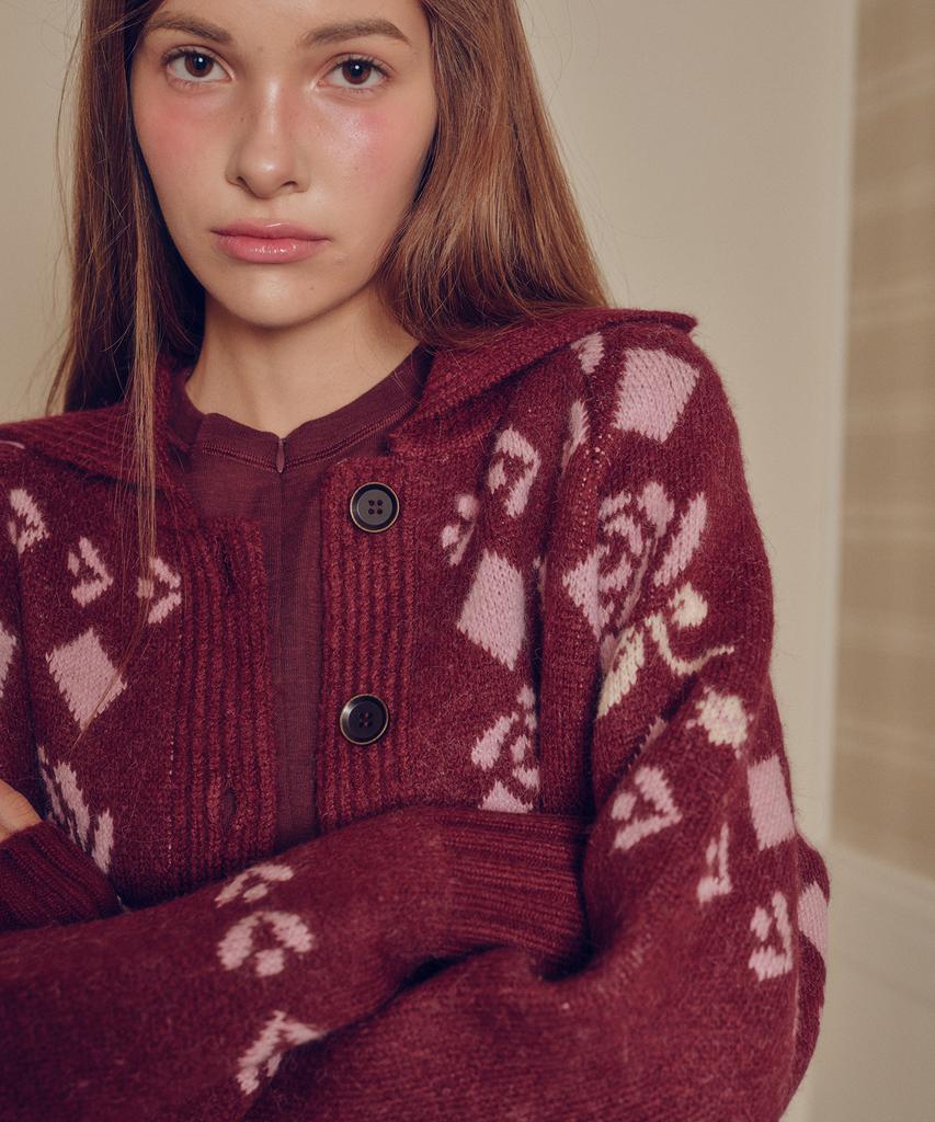 MELLY&ROSE Rose Cowichan Knit Cardigan (310251)_Wine