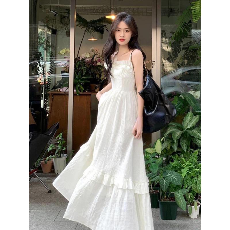 Белое платье, женское милое летнее платье без рукавов с оборками, эстетический сарафан трапециевидной формы принцессы, для отдыха и отдыха, во французском стиле, дизайн 2023