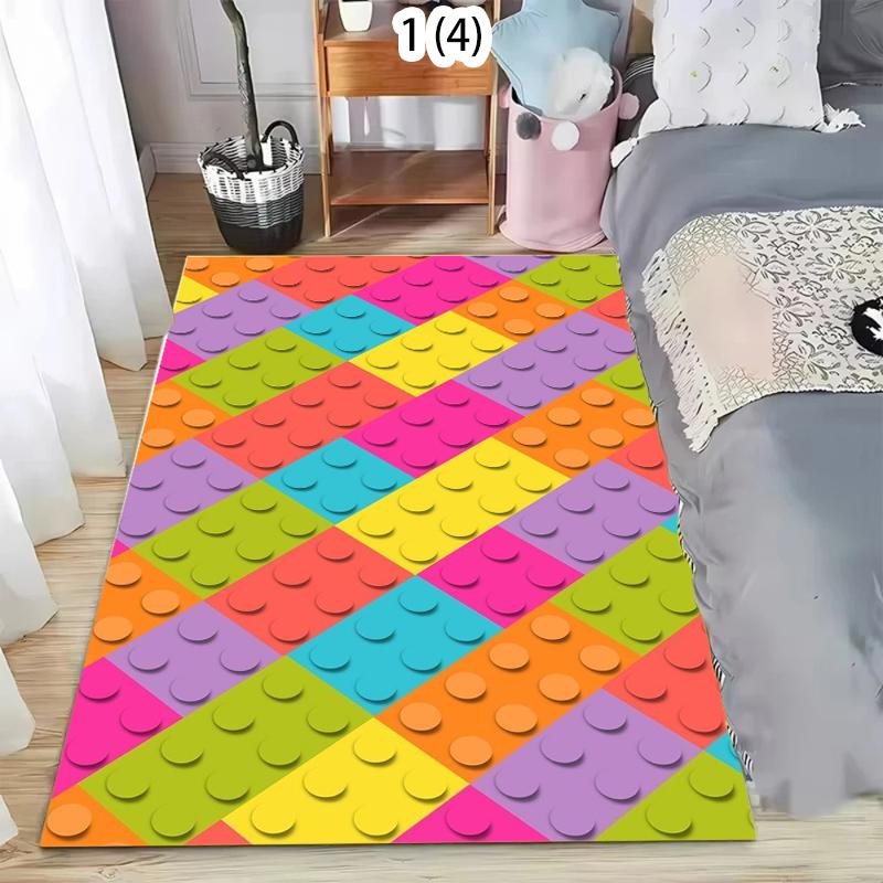 Colorful Building Blocks Carpet Mat Rug Creative Puzzle Design Home Decoration for Kids Room Playroom Living Room Bedroom Decor