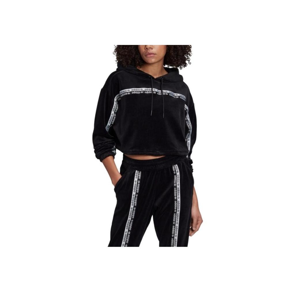 Adidas Укороченная толстовка с капюшоном Originals Clover с логотипом, женские топы, черный GI1117