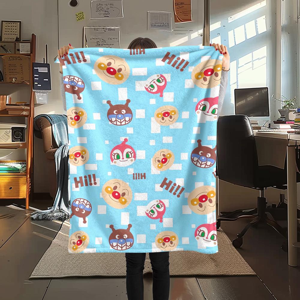 Anpanman Kawaii pattern Flannel Blanket, High quality Comfortable for All Seasons, Home Decor, Warmth and Comfort, Perfect for Gifts.