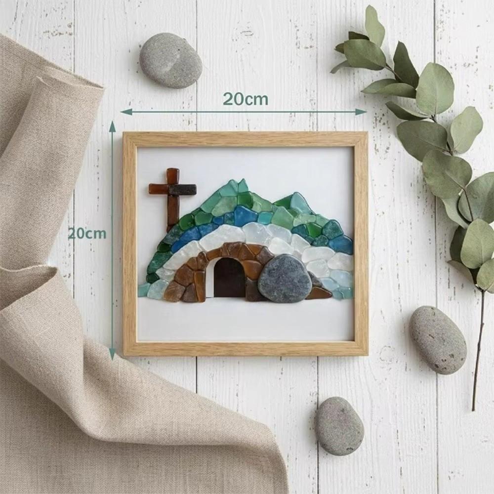 Handmade Risen Empty Tomb Frame Funny Cute Simulation Sea Glass Cross Creative 20cm Resin Cave Crystal Crucifix Festival Gifts
