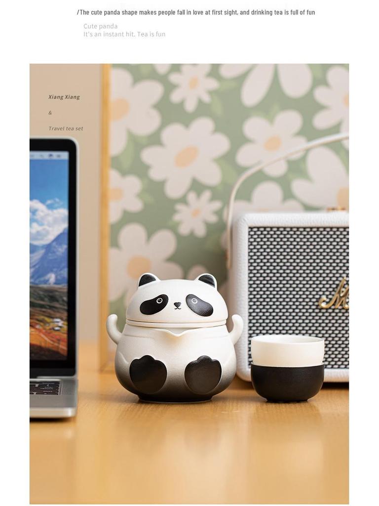Дорожный чайный набор «Панда»: Портативный чайник и чайные чашки для кемпинга - Элегантный и милый дизайн для дам
