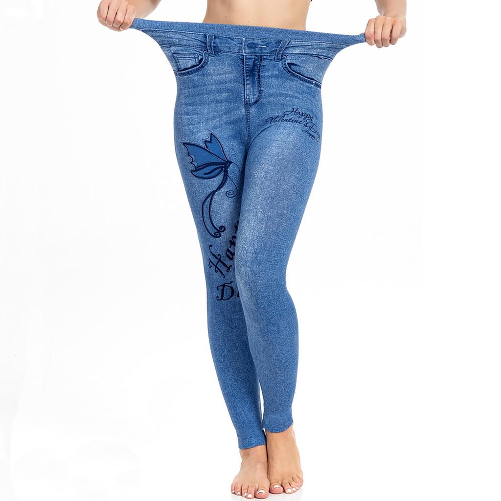 Женские облегающие повседневные спортивные штаны для йоги с эластичной резинкой на талии из имитации джинсовой ткани