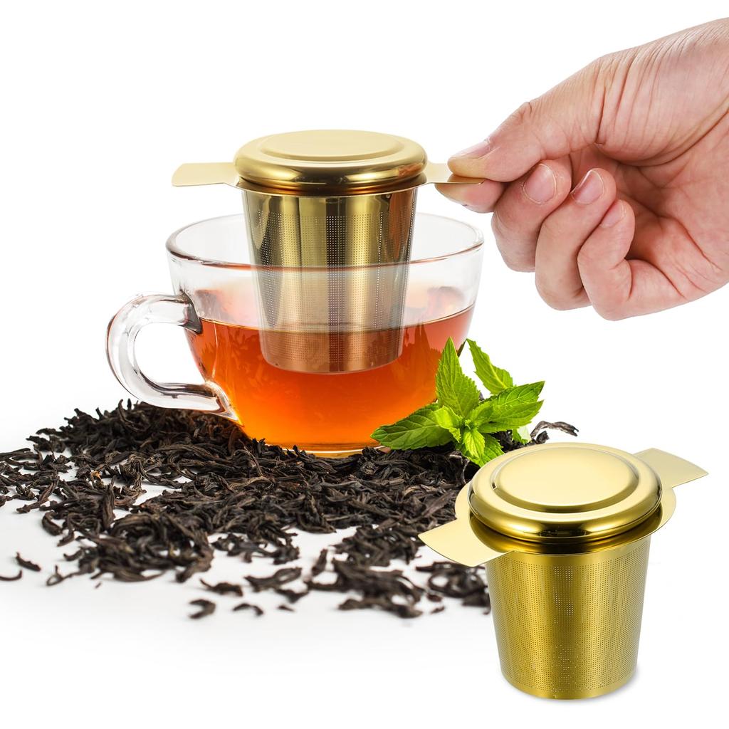 Uxcell 1-Piece Tea Infuser Filter, Fine Mesh, Loose Tea Steeper, Stainless Steel Tea Strainer with Handle for Loose Leaf Tea, Gold