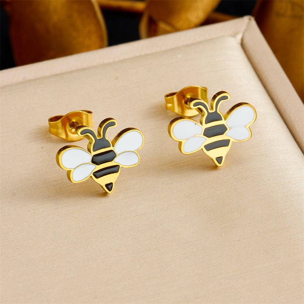 DIEYURO 316L Stainless Steel Cartoon Cute Bee Zircon Neck Earrings Set For Women New Fashion Trend Waterproof Jewelry Gift Set