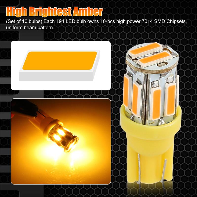10 шт. W5W 10-7014 SMD Светодиодные автомобильные T10 194 168 Клиновые запасные лампы для габаритных огней крыши, кабины, ходовых огней