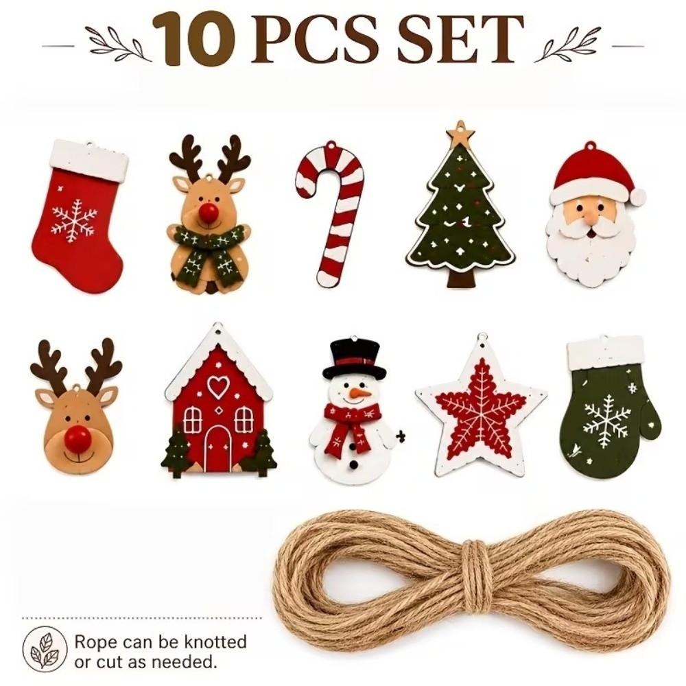 10Pcs DIY Christmas Hanging Ornaments Santa Claus Wall Party Holiday Decorations Winter