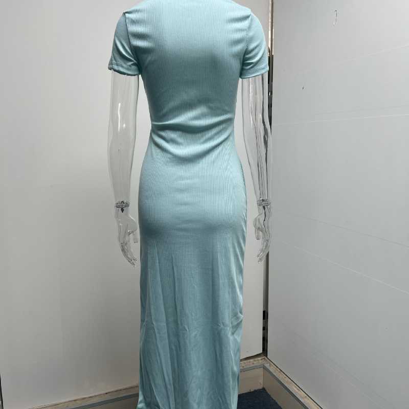 2022 Spring Summer Women's Fashion Knitted Dress Female Sexy Navel High Waist Slit Lace-up Pleated Dress Ladies Temperament Slim Long Dress