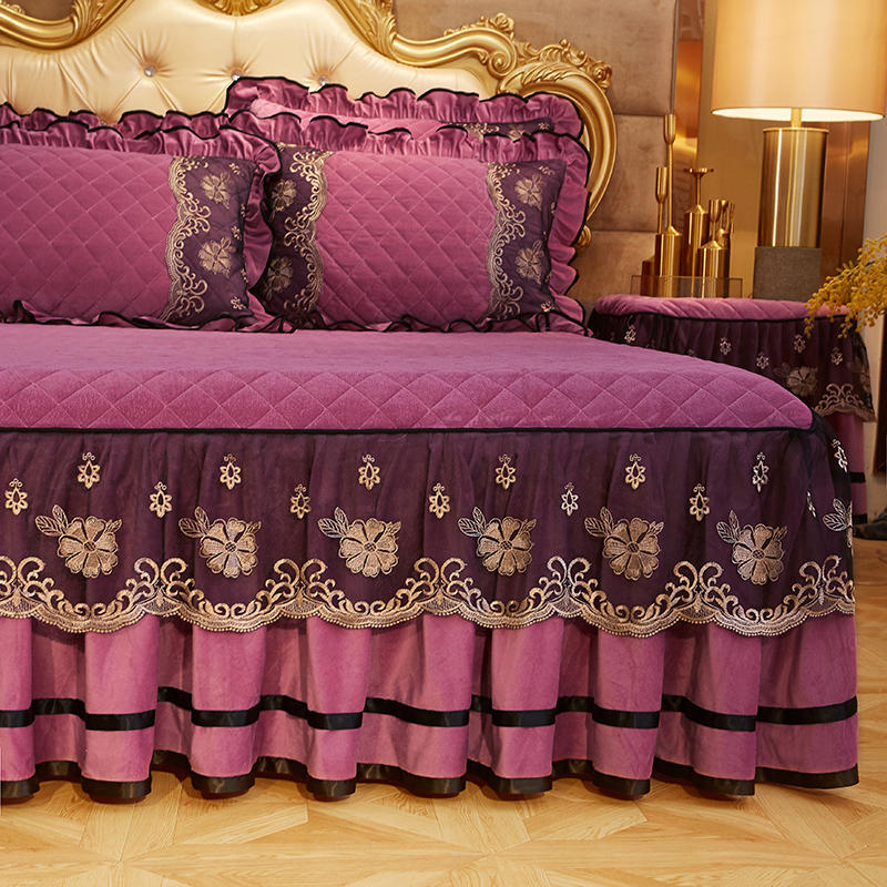 Сплошной цвет, роскошное толстое бархатное стеганое покрывало, королевский размер, кружевная вышивка, короткая плюшевая юбка-кровать, наволочка в комплект не входит