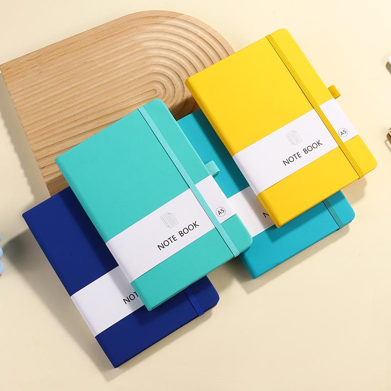 A6 Color Elastic Band Portable Notebook - Student Memo with Skin-Feel Leather Pocket Design