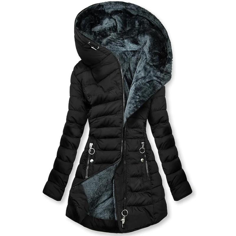 Winter Warm Women's Solid Color Long Sleeve Zipper Slim Fit Hooded Jacket