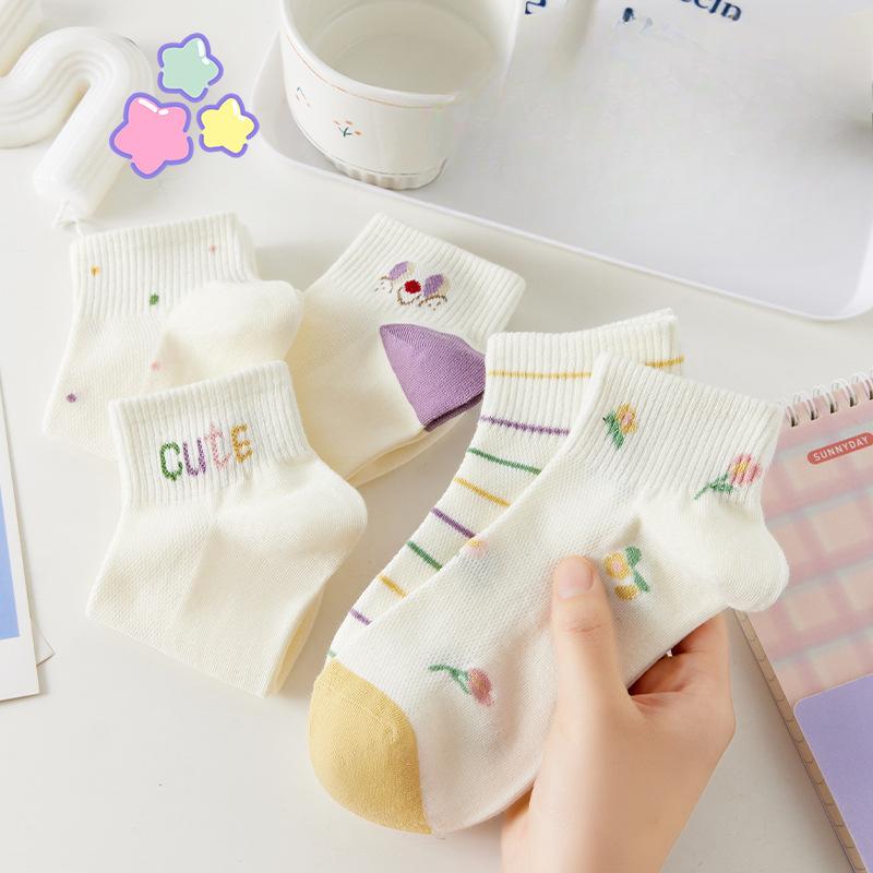 10 пар женских летних тонких милых трендовых носков до щиколотки, спортивных, в студенческом стиле, дышащих