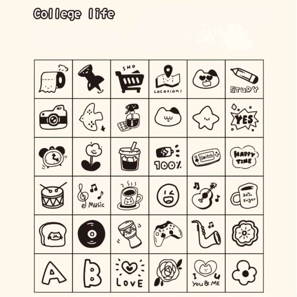 36pcs Set Acrylic Box Wood Stamps Set Daily Life Themed Mini Wooden Stamps Scrapbooking Decor