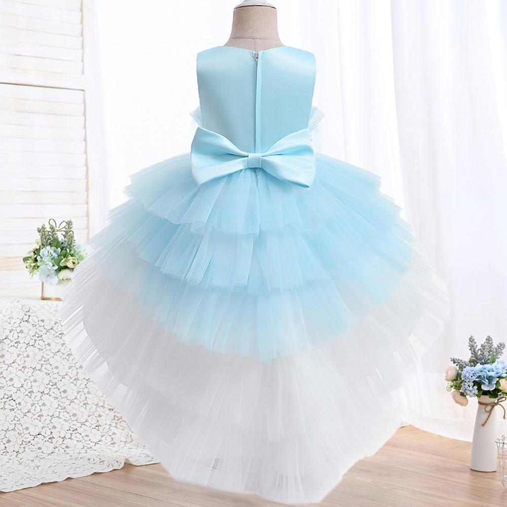 Летнее фатиновое платье принцессы со шлейфом для девочек, официальное белое платье для крещения, свадьбы, детские праздничные платья для девочек, платье подружки невесты для выпускного вечера, От 3 до 10 лет