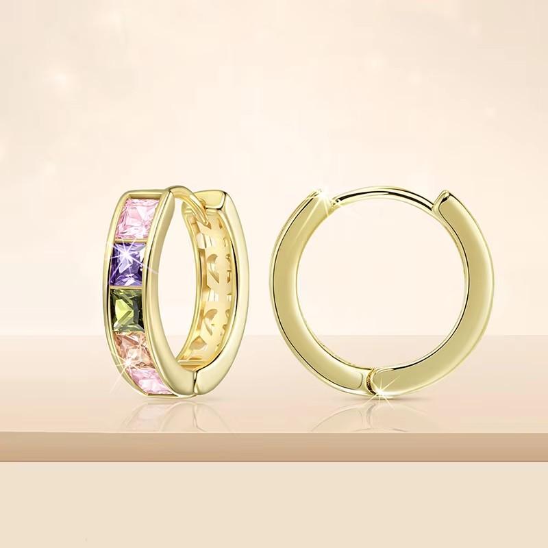 Huitan Dainty Hoop Earrings Hollow Style Gold Color Ear Accessories Stylish Delicate Bright Zirconia Party Jewelry for Women Hot