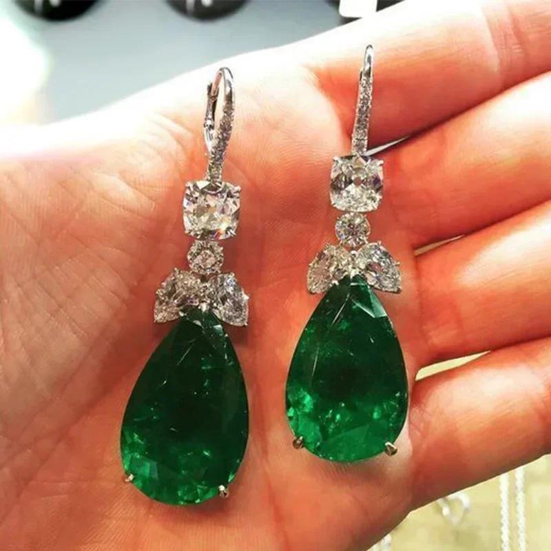 Fashionable Banquet Elegant Emerald Cubic Zirconia Earrings, High-end Inlaid Wedding Style Swaying Zircon Accessories