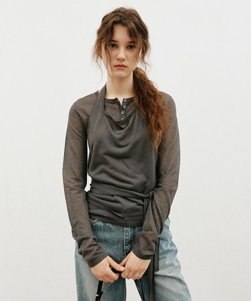 ARTID Linen Halterneck Layered Knit Set_Charcoal
