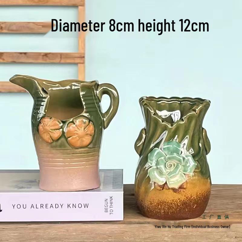 Retro Ceramic Succulent Pot - Large & Small with Creative Handmade Relief Design