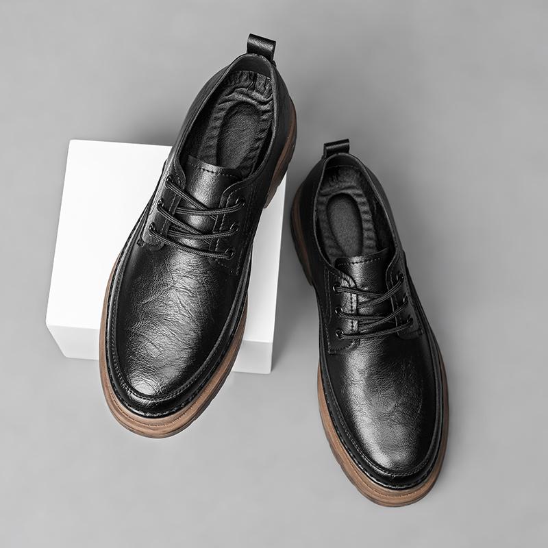 Классические мужские туфли в стиле ретро с круглым носком, повседневные туфли для вождения, туфли на шнуровке из натуральной кожи, мужские деловые туфли для свиданий на толстой подошве