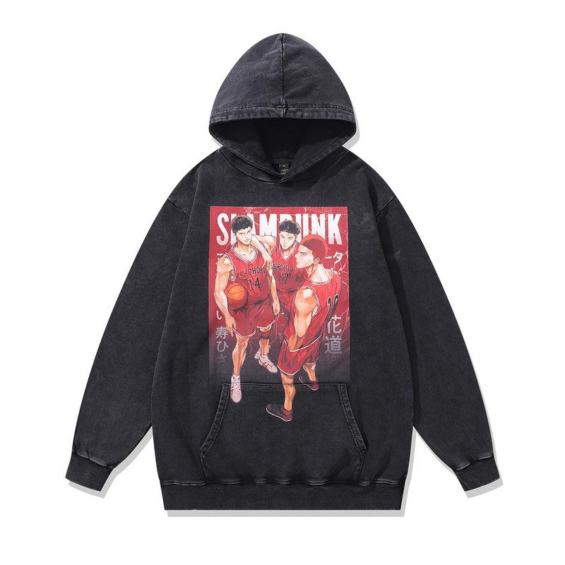 Digital Direct Injection Printing Hooded Sweater American Street Retro Pure Cotton Washed Old Hoodie Men