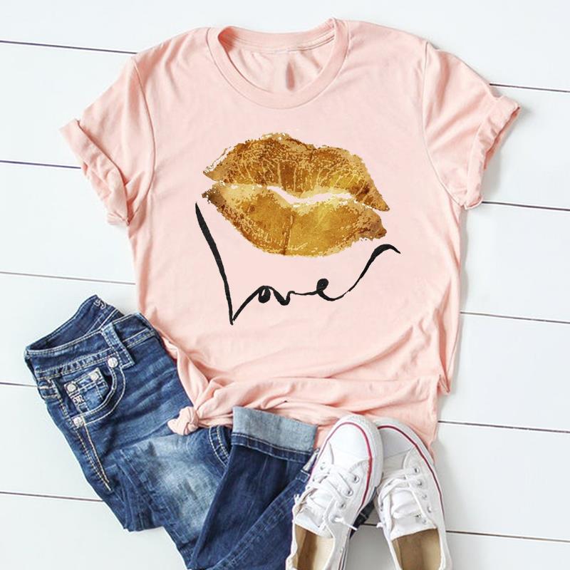 (Азиатский размер)Женская футболка с принтом, летняя модная футболка с надписью Love, милый топ с коротким рукавом, модная футболка, одежда, повседневная женская футболка с графическим рисунком