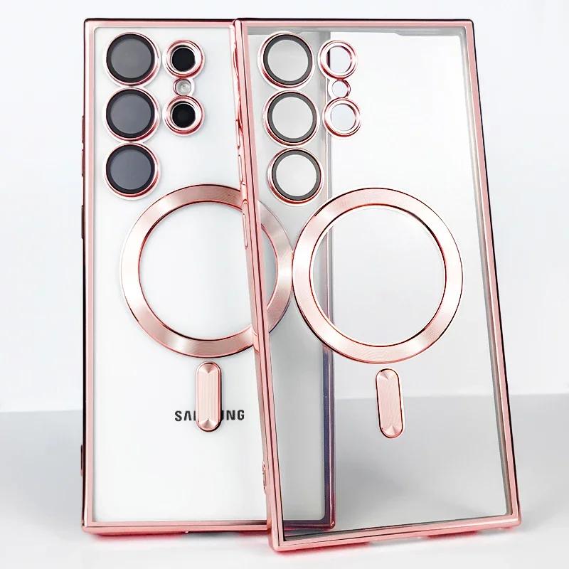 Luxury Plating for Magsafe Magnetic Wireless Charging Case for Samsung Galaxy S25 S24 S23 S22 S21 FE Plus Note 10 20 Ultra Cover