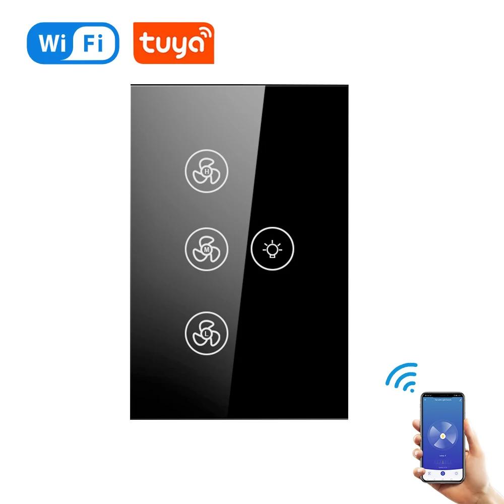 Tuya WiFi Smart Fan Light Switch Сенсорная панель Switches APP Voice Control Timer Различные скорости Работает с Alexa Geogle Home