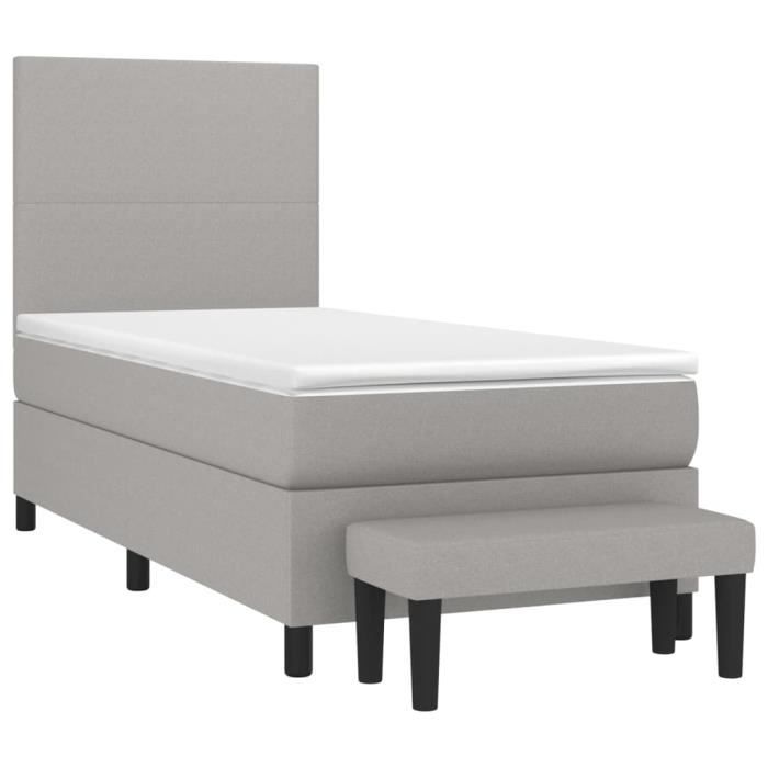 3136413 vidaXL Lit à sommier tapissier avec matelas Gris clair 100x200cm Tissu