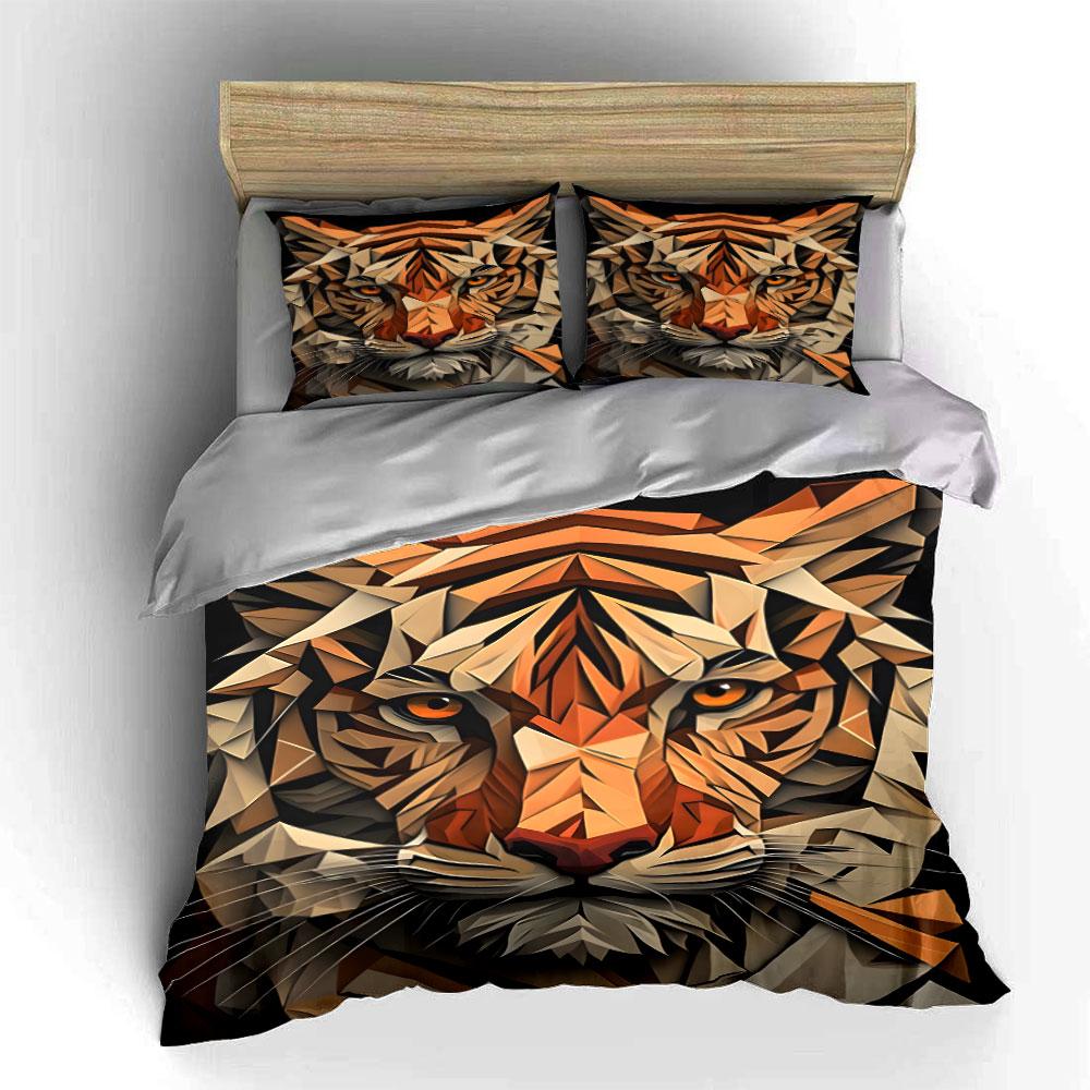 Geometric tiger face pattern. Bedding sets Duvet cover sets Duvet covers Pillowcases(1*Duvet Cover 2*Pillowcases without duvet insert)