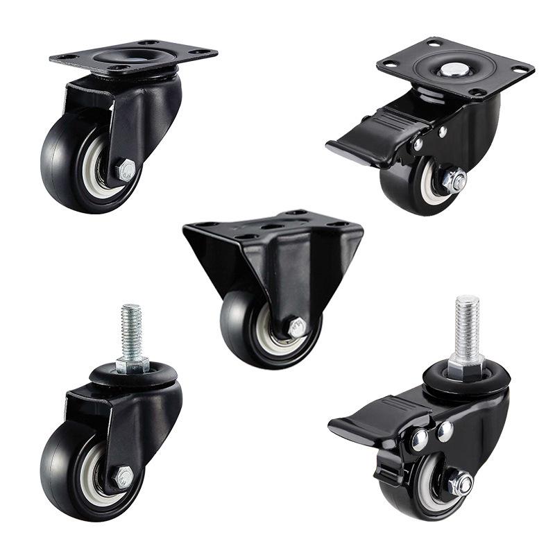 1.5-2 Inch Gold Diamond Black Casters with Brake - Industrial Directional Rollers Silent Wheels