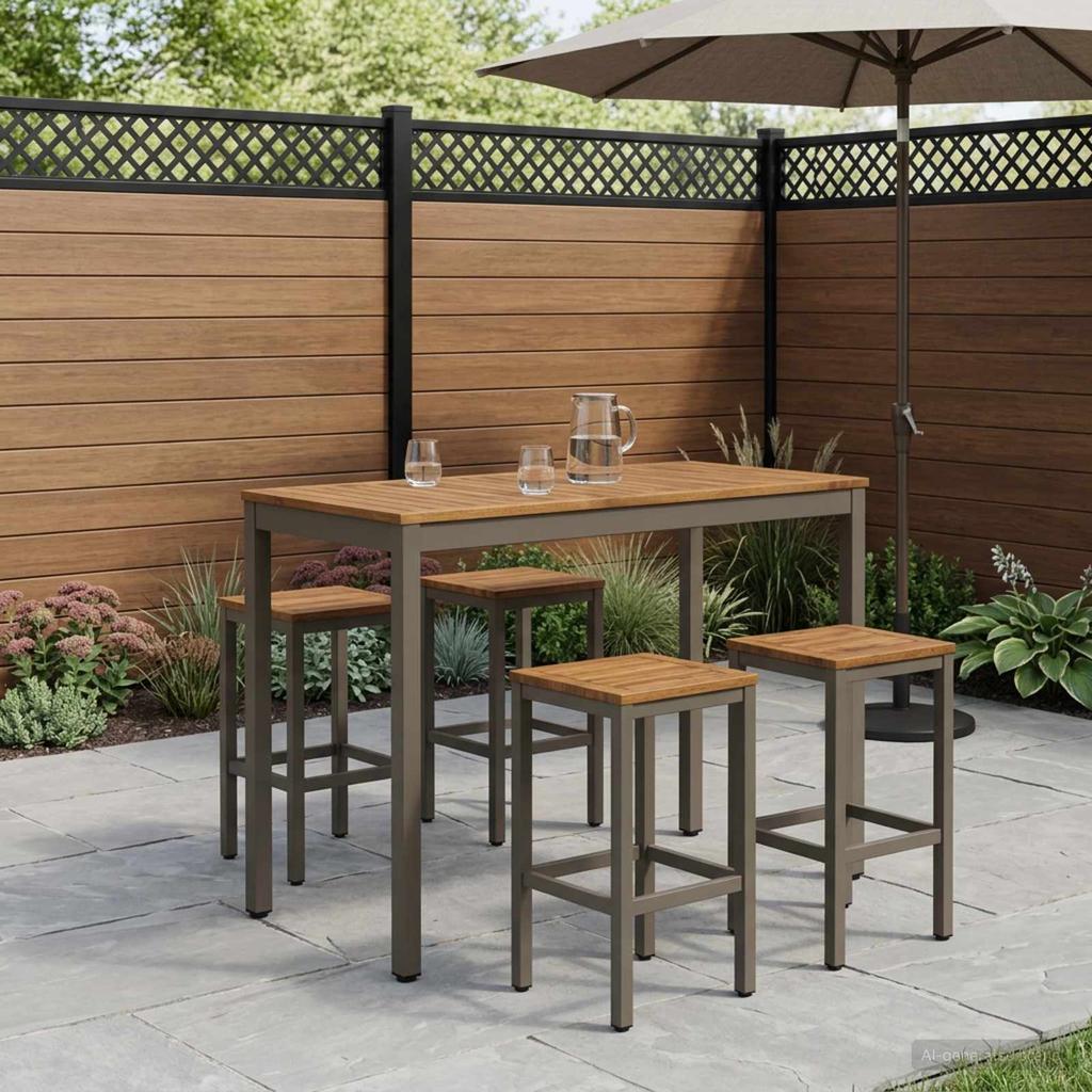 Garden Bar Table NAARDEN Natural and Coffee 108.5 x 55 x 105 cm