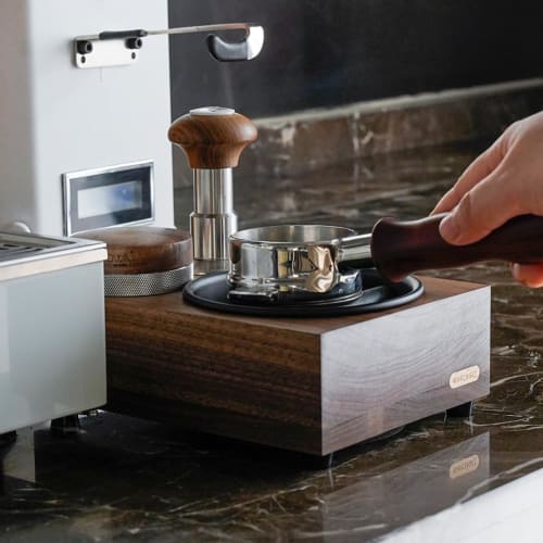 Watchget Knock Box, Espresso Knock Box, Knock Box Tamper and Distributor Stand, 3-in-1 Storage, Fits 51/53/54/58mm, Walnut Coffee Grounds Bucket with