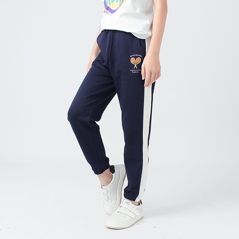 Spring Korean-Style Kids' Color-Block Knitted Sports Trousers - Anti-Mosquito Design for Girls