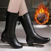 Winter Mid-tube Boots Women's High-heeled Mid-heeled Thick-heeled Plus Velvet All-match Large Size Cotton Shoes Leather Boots