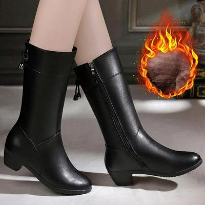 Зимние полусапоги женские на высоком каблуке, на среднем каблуке, на толстом каблуке, с плюшем, универсальные, большого размера, хлопковые туфли, кожаные сапоги