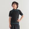 Laqua Kids' School Swimsuit Rash Guard, Solid Color, Short Sleeve, Pull-Over, 150cm, Black, RD Stitching, GN5508, for Girls and Boys