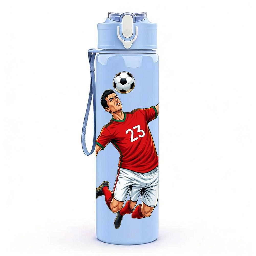 1PC Soccer Player Kick Dynamic Pose 750ml Color Plastic Sports Water Bottle Leakproof Flip Straw Lid Suitable for Sports Office Home Use