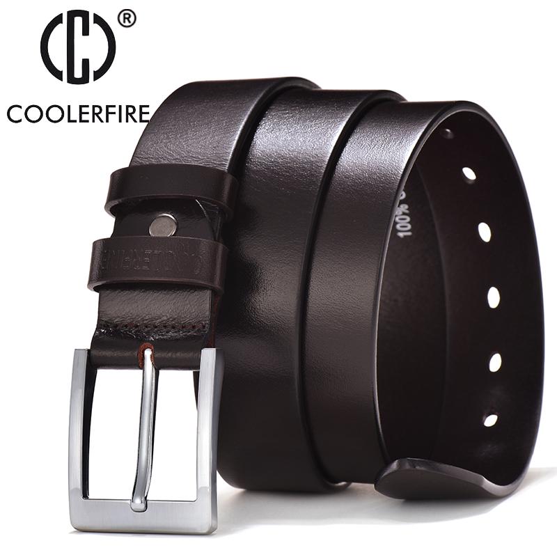 Ремни COOLERFIRE для мужчин, черный и коричневый верхний ремень из натуральной кожи с большой серебряной пряжкой, деловой ремень