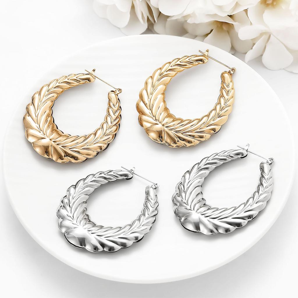 Exaggerated Punk Style Personality Wheat Ear Pattern Oval Earrings