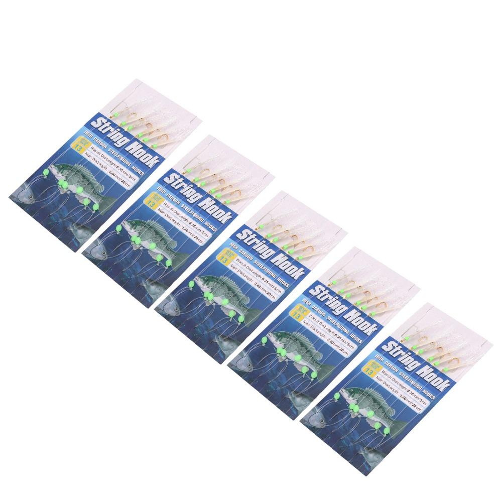 5 Sets with 6 Hooks Fishing Bait Rigs with Luminous Beads Fishing Lure Rigs  Saltwater Fishing
