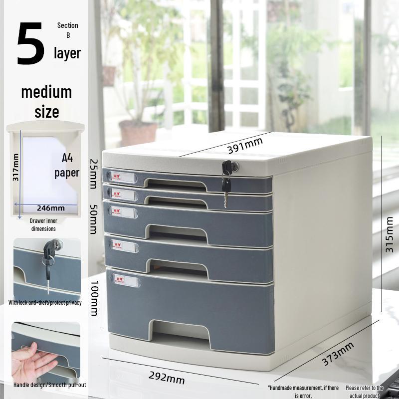 Lockable Multi-Layer A4 File Cabinet Drawer - Plastic Office Storage Box