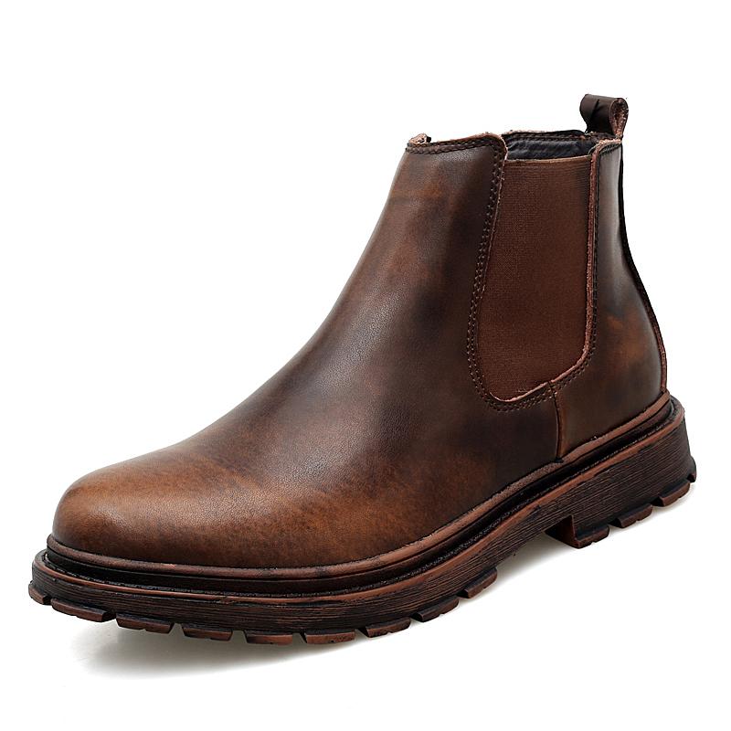 Men Warm Chelsea Boots Winter Men Boots Shoes New Fashion Leather Boots Comfortable Ankle Boots Short Plush Winter Warm Shoes