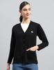 Womens Black Solid V Neck Sweater
