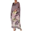 Fall Spring Women Dress Oversized Floral Printing Color Matching Robe Type Long Bat Sleeves Round Neck Irregular Hem Pullover Party Dating Maxi Dress
