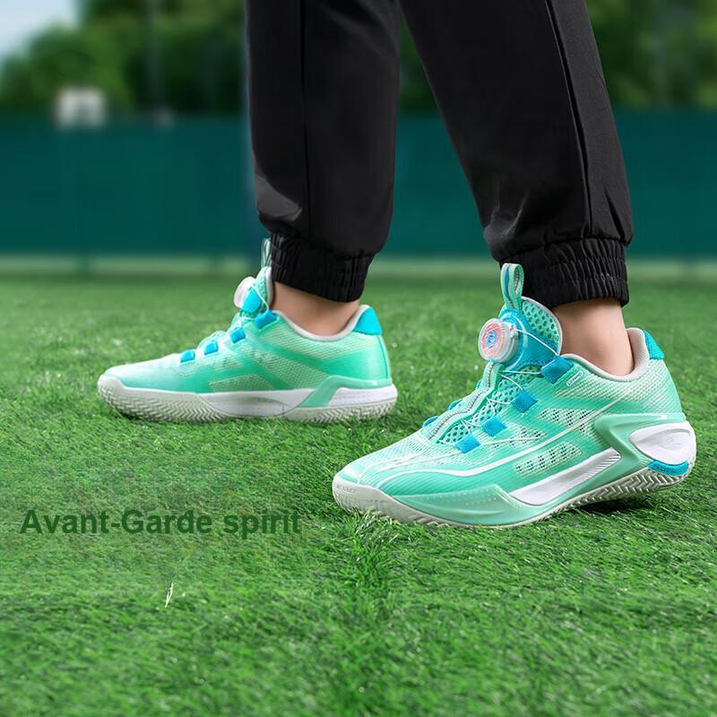 Баскетбольные кроссовки Li Ning Kids с логотипом и буквами, нескользящие, износостойкие, с низким верхом, детские баскетбольные кроссовки прозрачно-водно-зеленого цвета YKBU075-5