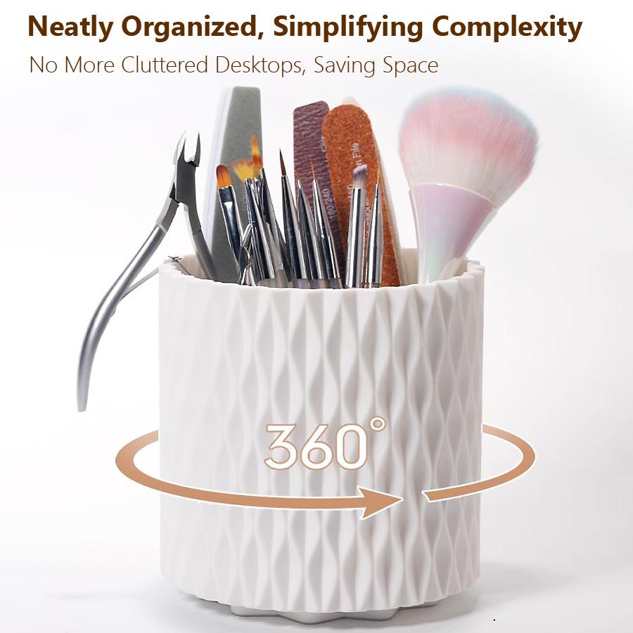 Стильный вращающийся держатель для кистей для макияжа большой емкости, органайзер для инструментов для дизайна ногтей для хранения на рабочем столе