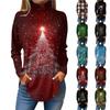 Женская модная повседневная футболка с длинным рукавом с высоким воротом и принтом, пуловер, топ